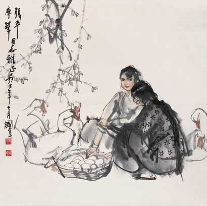 史国良 1987年作 农家少女 立轴